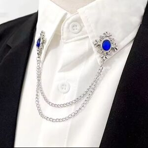 Anthropologie Silver and Blue Floral Brooch